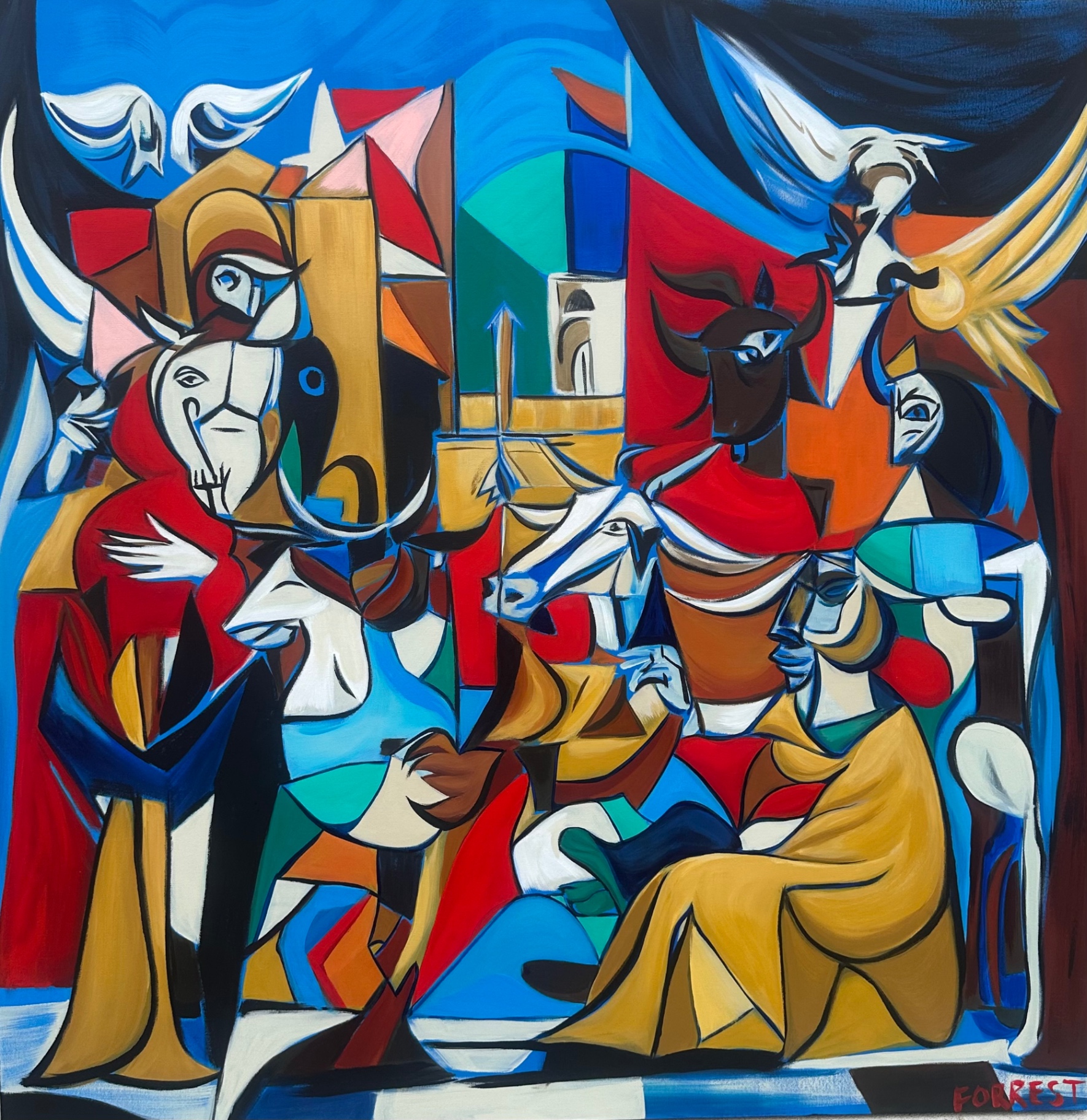 Bulls of Bashan — Acrylic on canvas, 48 x 48 in by Ashley Forrest
